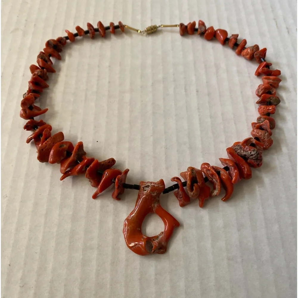 Rare Old Pawn Red Orange Coral with Heishi Necklace - Picture 2 of 9